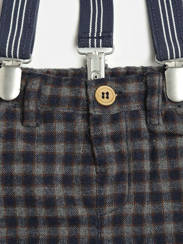 Flannel Long Trousers With Suspenders-Check Pattern image number 4